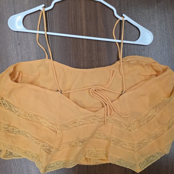 Free People Top Home Again Tie Back Lace Stripe Crop Cami Large EUC - Picture 7 of 7